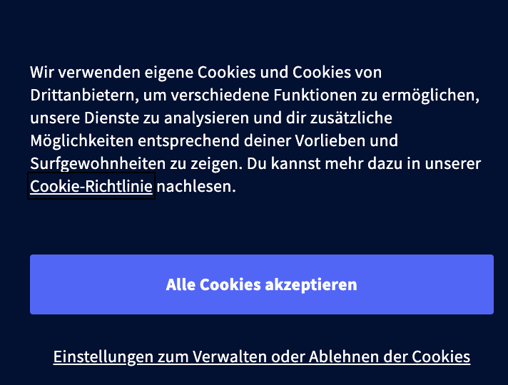 Cookie Banner der Genially Website
